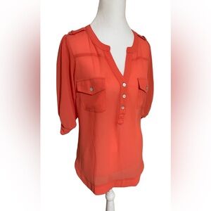 Women's Lightweight Semi- sheer Coral Blouse by Angie Size Small